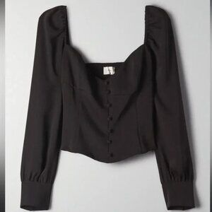 Aritzia Wilfred Black Tulum Long Sleeve Sweetheart Bustier Top